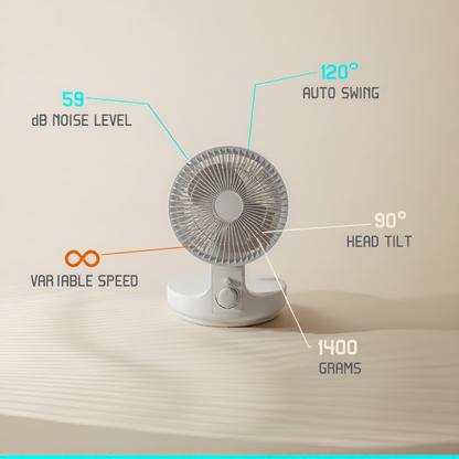 Silent Desk Fan with 120° Auto-Swing