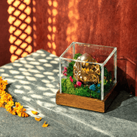 Vighnaharta Mini Ganesha Moss Terrarium — Desk Idol in Clear Acrylic Case, 2"