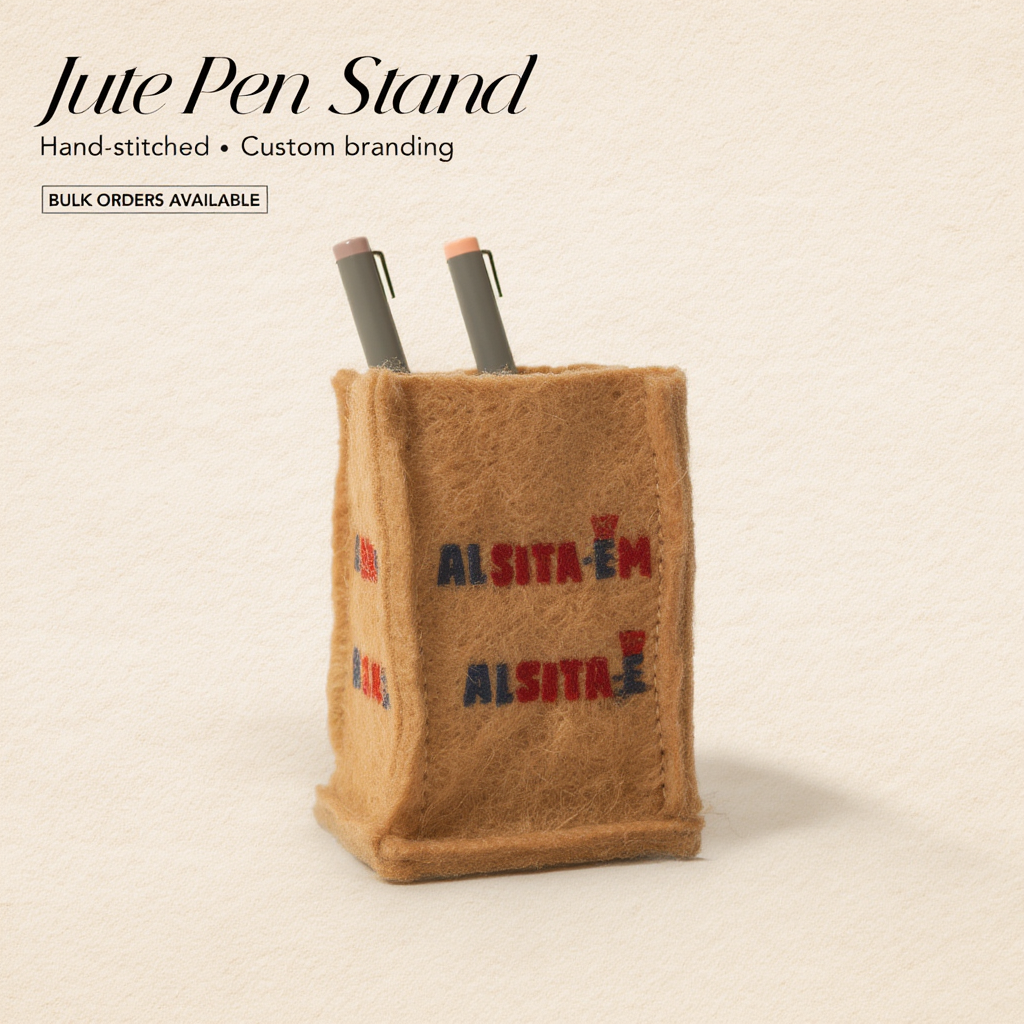 Jute Pen Stand (Square) – Hand-Stitched Desk Organizer