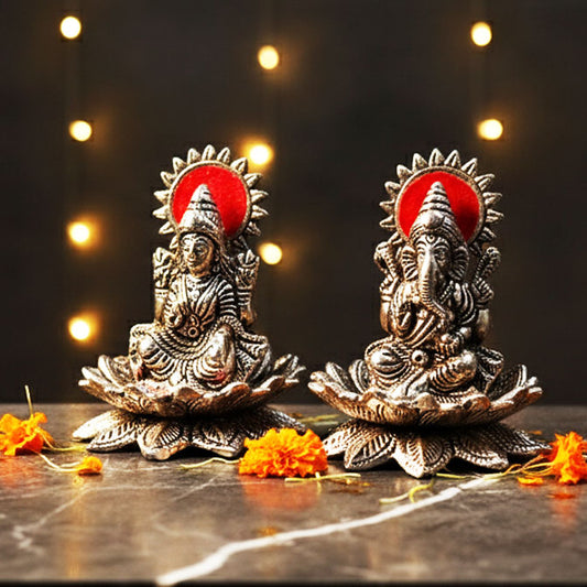Handcrafted Silver-Plated Laxmi Ganesh Idols for Diwali Puja