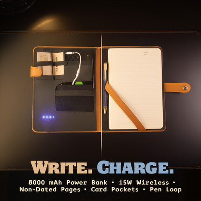 Power Bank Notebook | 8000mAh, 15W Wireless Charger
