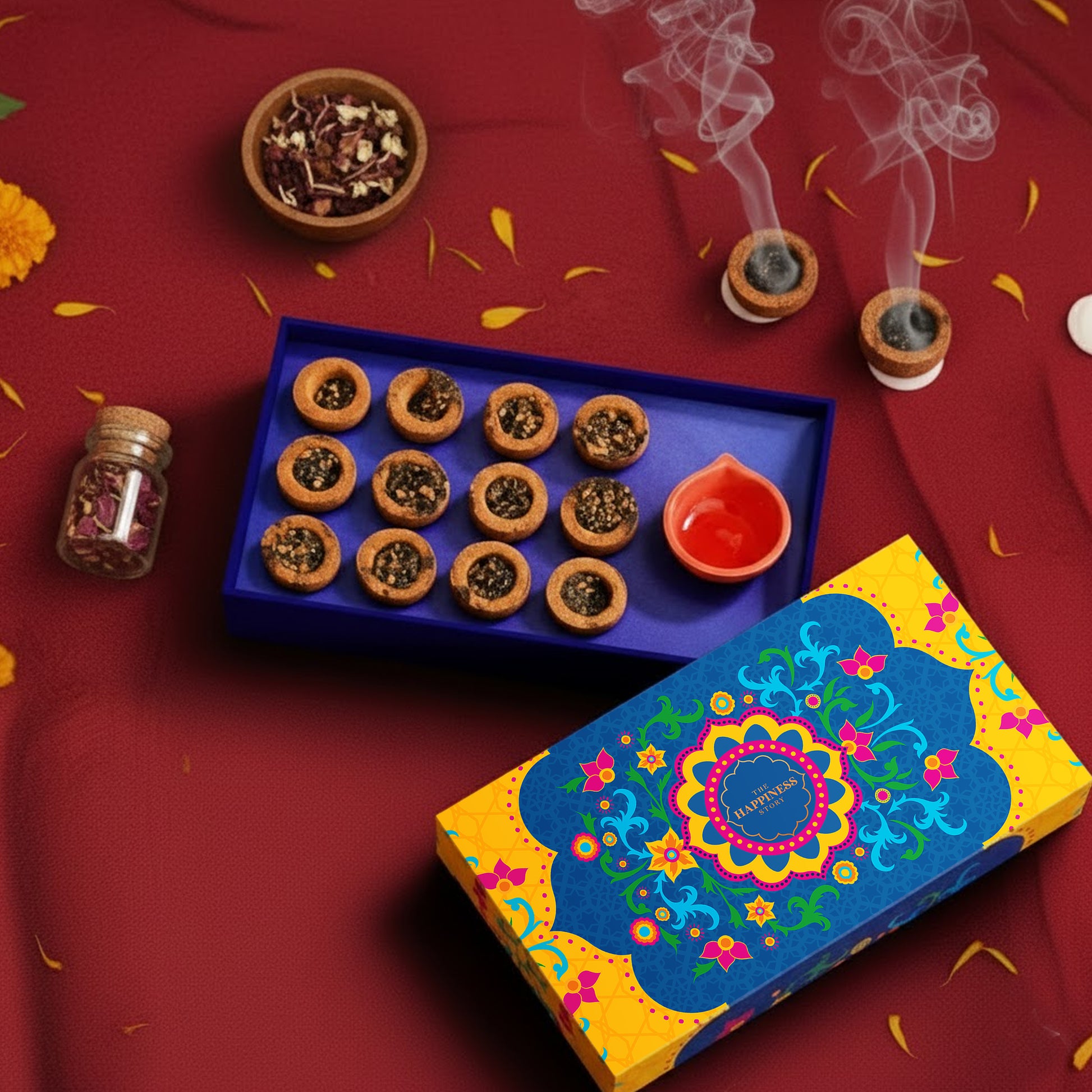 Ready-to-use Sambrani Havan Cups in gift pack with aromatic smoke – handcrafted natural dhoop cups for home fragrance