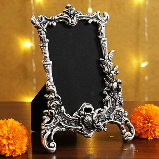 German Silver Rectangle Designer Photo Frame with floral detailing – luxury home décor