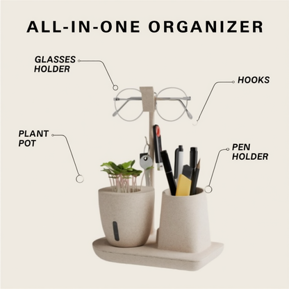 Multifunctional Desk Organizer with Plant Pot, Pen Holder & Stand