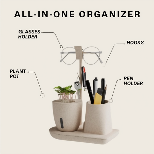 Multifunctional Desk Organizer with Plant Pot, Pen Holder & Stand