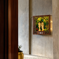 Shubh Aarambh Lit Laxmi Ganesh Mandir Frame — Preserved Moss Wall Shrine, 8"