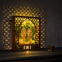 Shubh Aarambh Lit Laxmi Ganesh Mandir Frame — Preserved Moss Wall Shrine, 8"
