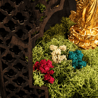 Shubh Aarambh Lit Laxmi Ganesh Mandir Frame — Preserved Moss Wall Shrine, 8"