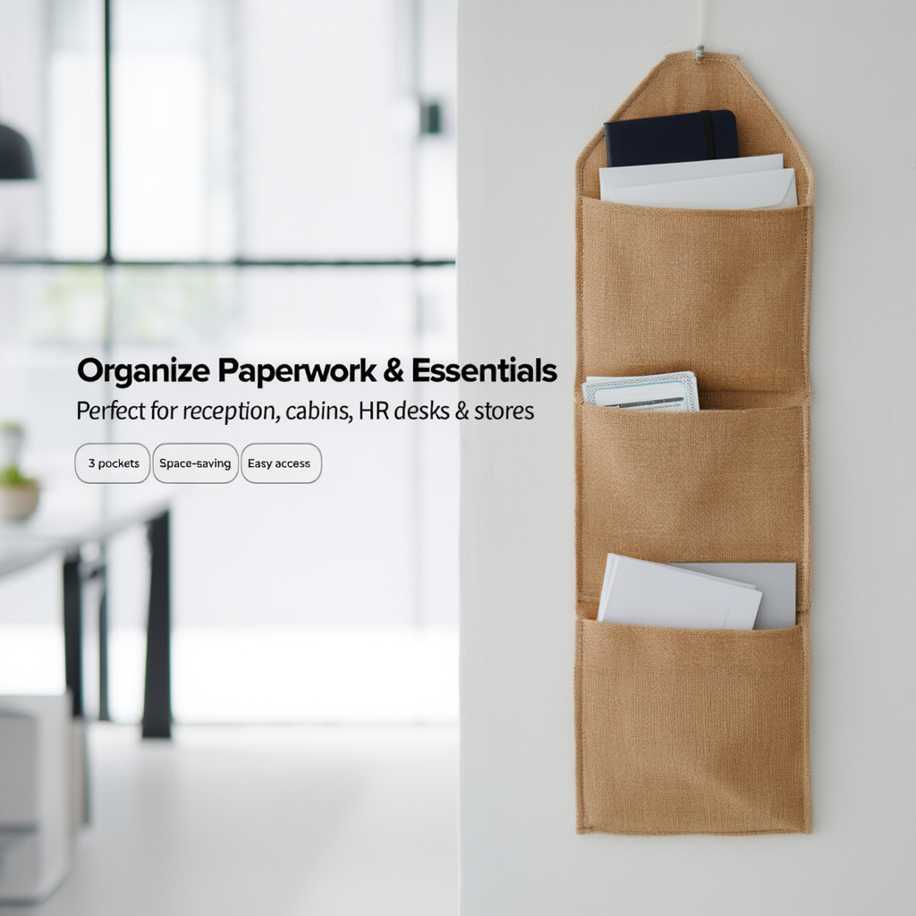 Eco-Friendly Jute Wall Hanging Organizer (3 Compartments)