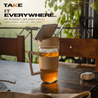 Glass Mug with Dual Sipper Lid & Built-In Phone Stand
