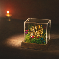 Vighnaharta Mini Ganesha Moss Terrarium — Desk Idol in Clear Acrylic Case, 2"