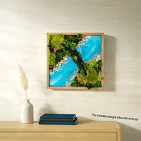 Preserved Botanical Wall Art — Turquoise Resin River, Real Moss, Driftwood Bridge | 12" Cork Frame | Handcrafted