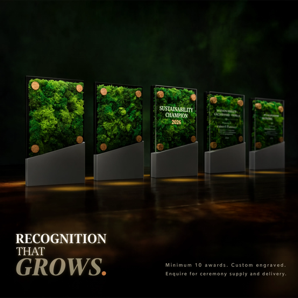 Preserved Botanical Award Plaque — Real Moss, Custom Engraved Acrylic Cover