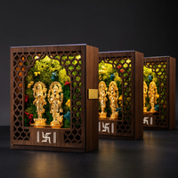 Shubh Aarambh Lit Laxmi Ganesh Mandir Frame — Preserved Moss Wall Shrine, 8"