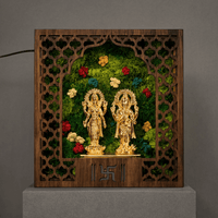 Shubh Aarambh Lit Laxmi Ganesh Mandir Frame — Preserved Moss Wall Shrine, 8"