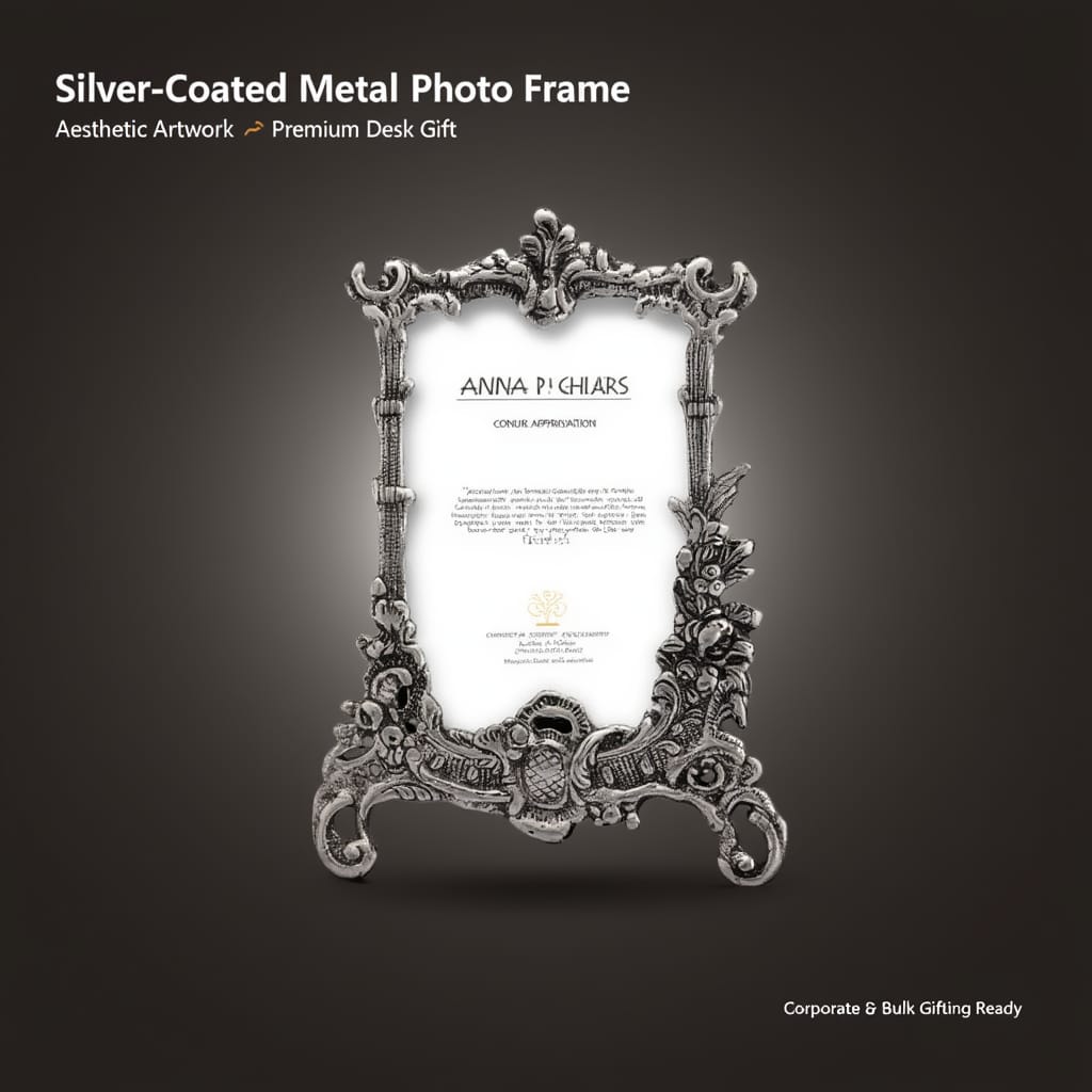 Silver-Tone Metal Photo Frame with Black Velvet Back – Premium Desk Frame