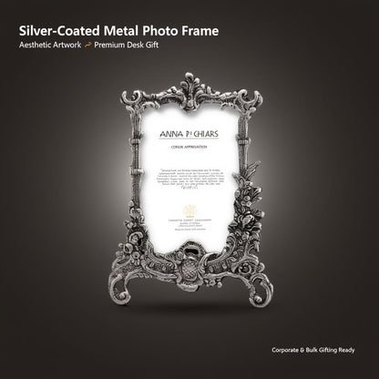 Silver-Tone Metal Photo Frame with Black Velvet Back – Premium Desk Frame