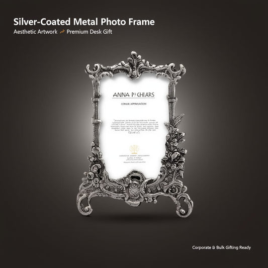 Silver-Tone Metal Photo Frame with Black Velvet Back – Premium Desk Frame