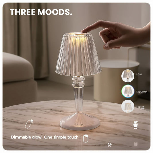 Rechargeable Crystal Table Lamp with Diamond-Faceted Design