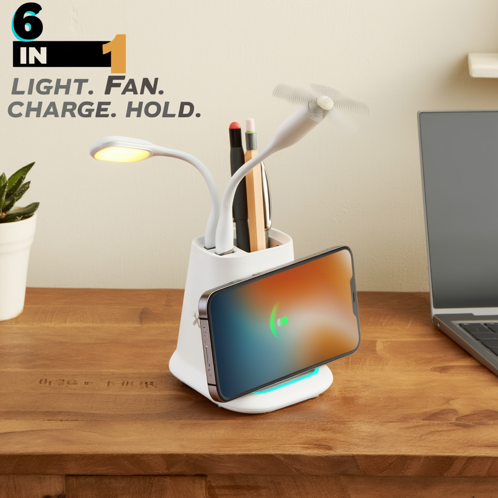 6-in-1 Desk Organiser with Wireless Charger