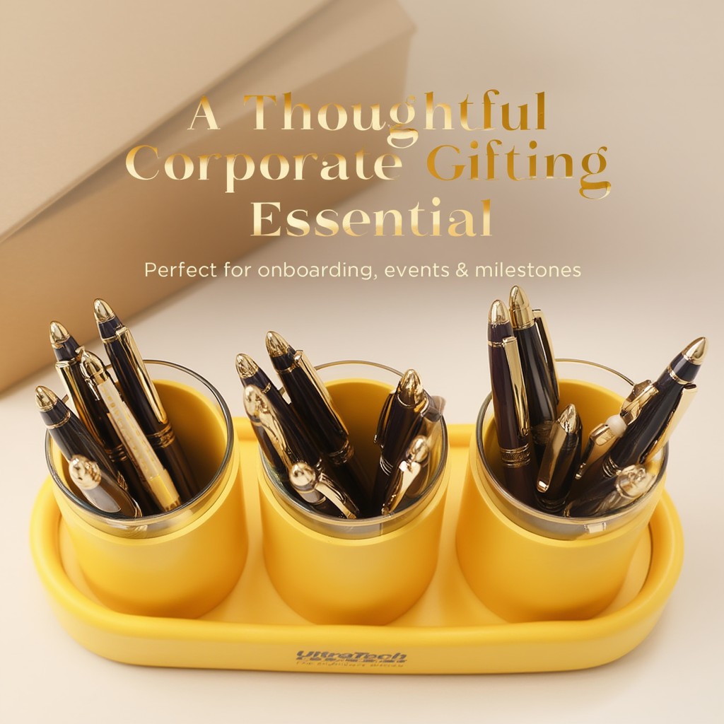 Premium Desk Organiser – 3-Compartment Customisable Pen Stand (Tabletop)