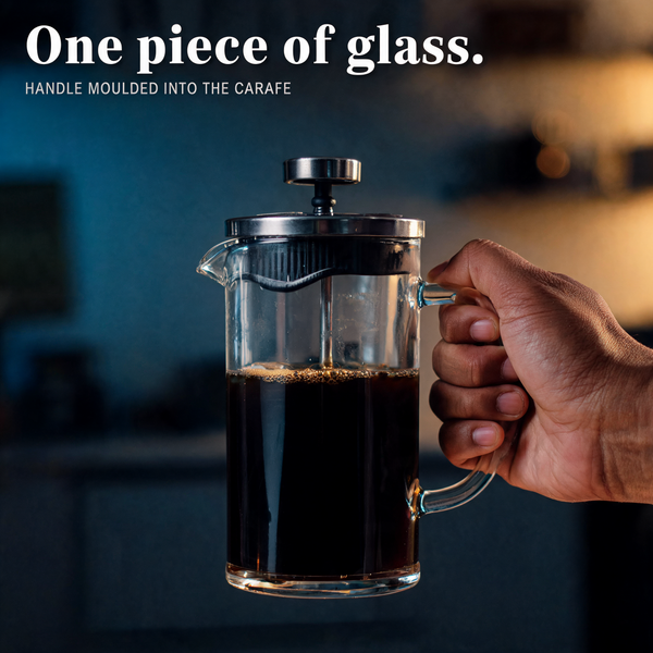 Glass French Press for Tea & Coffee — Borosilicate Carafe, Fine Mesh Filter