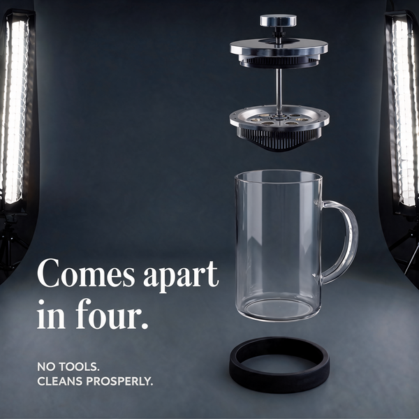 Glass French Press for Tea & Coffee — Borosilicate Carafe, Fine Mesh Filter