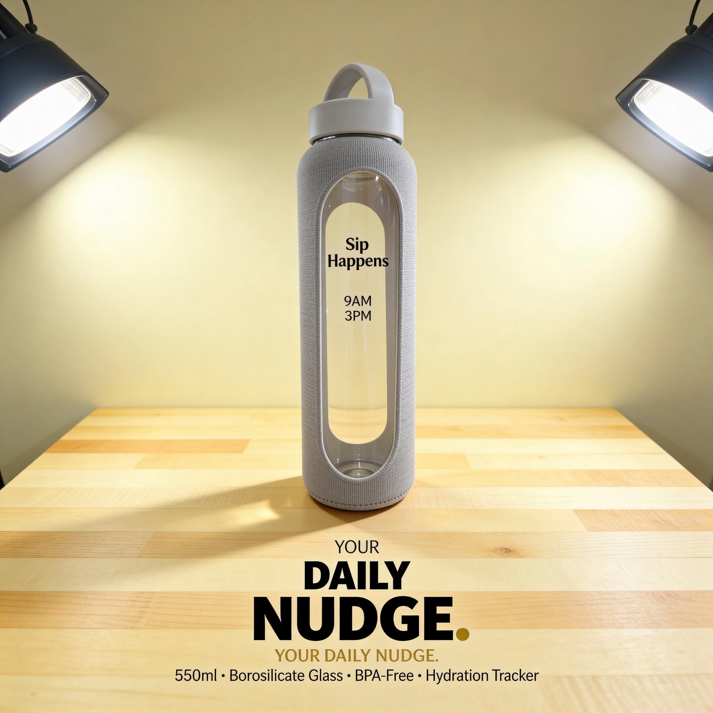 Motivational Glass Bottle | Hydration Tracker | 550ml
