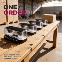 Transparent Bluetooth speakers in a row on a packing bench for bulk corporate gifting orders dispatched pan-India